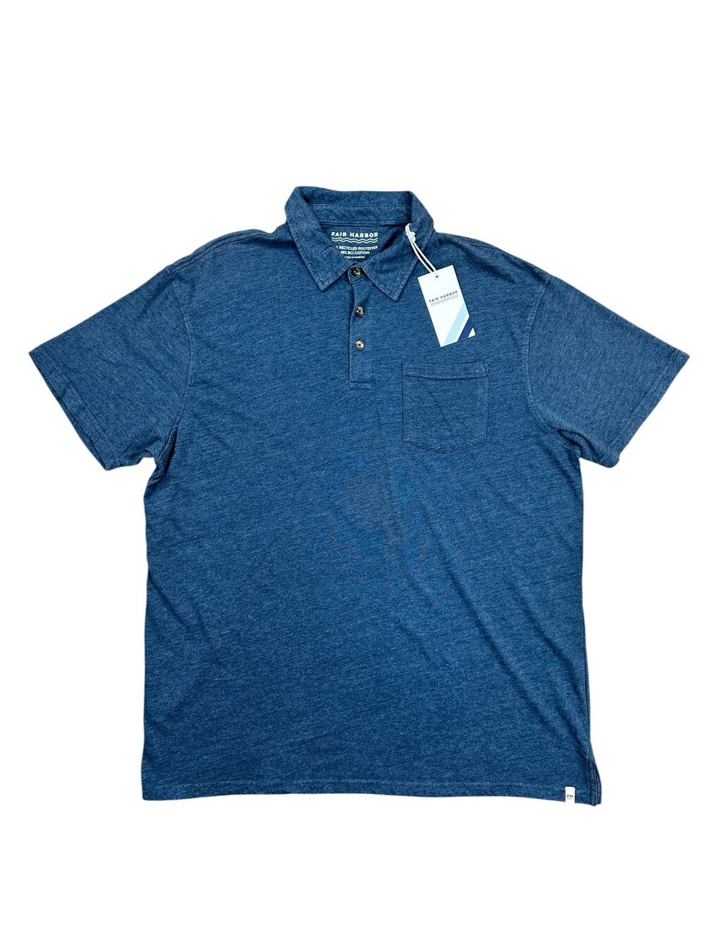 Fair Harbor Atlantic Polo Dark Denim Recycled Polyester Cotton NWT — Size 2XL